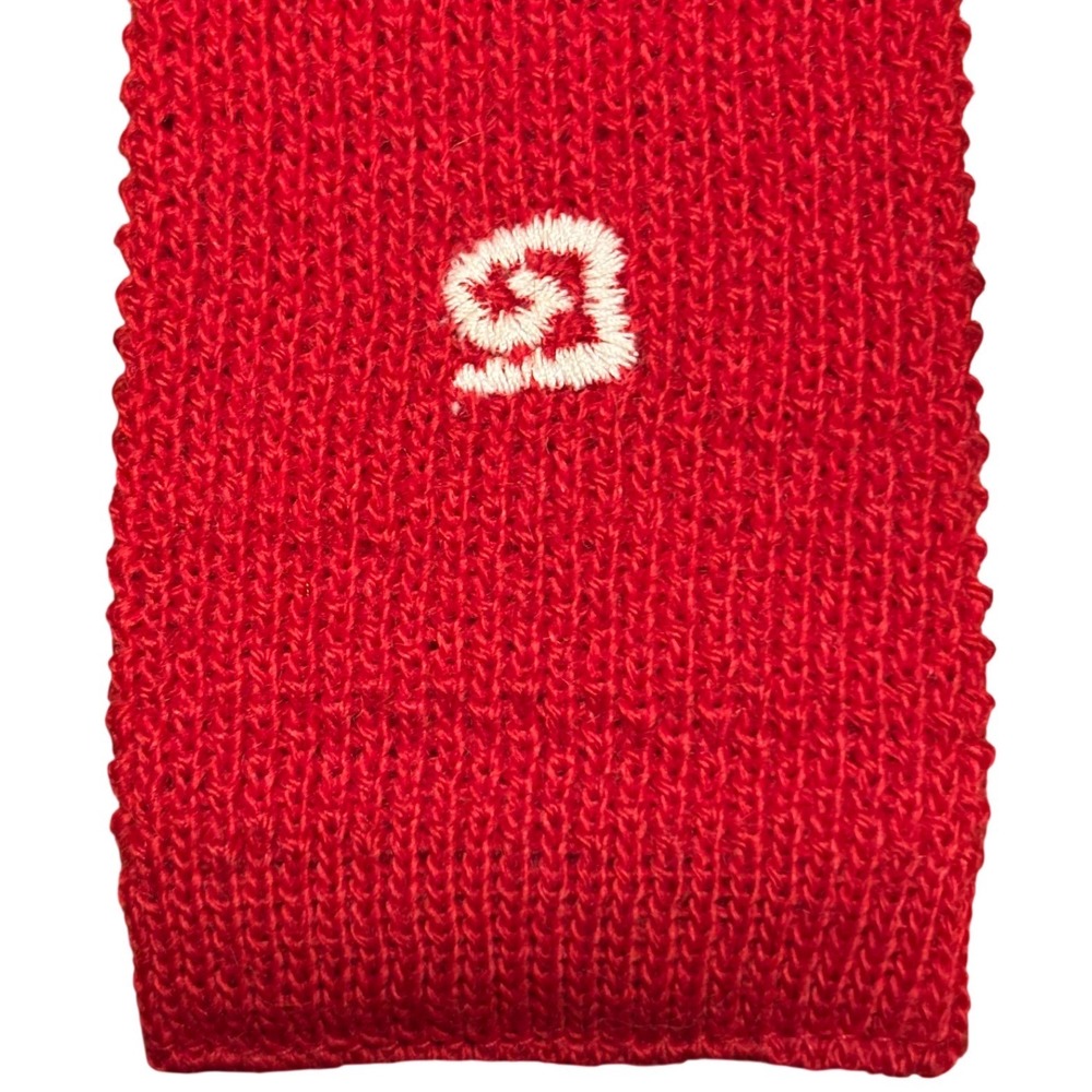 Mens VTG Pierre Cardin Red Knit Skinny Tie Square Bottom White Spiral Logo 51x2"